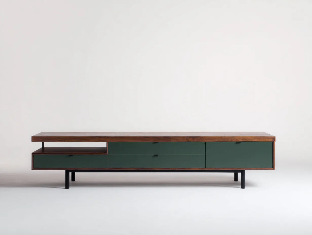 Credenza da sala da pranzo 190×45×62 cm - noce e verde - in legno con vano aperto