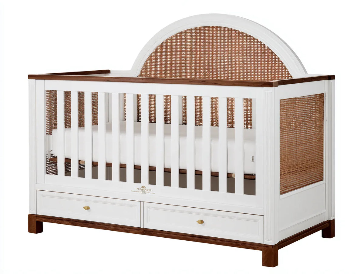 Culla in legno 142×80×112 cm - bianco e marrone - design contemporaneo con inserti intrecciati
