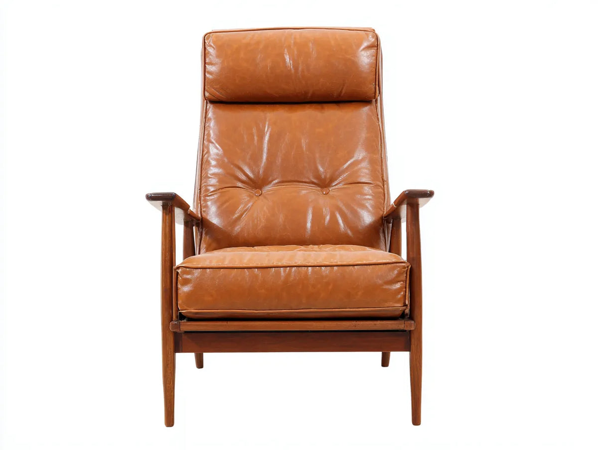 Poltrona reclinabile 72×82×105 cm - marrone e legno - rivestimento effetto pelle con schienale alto stile rétro