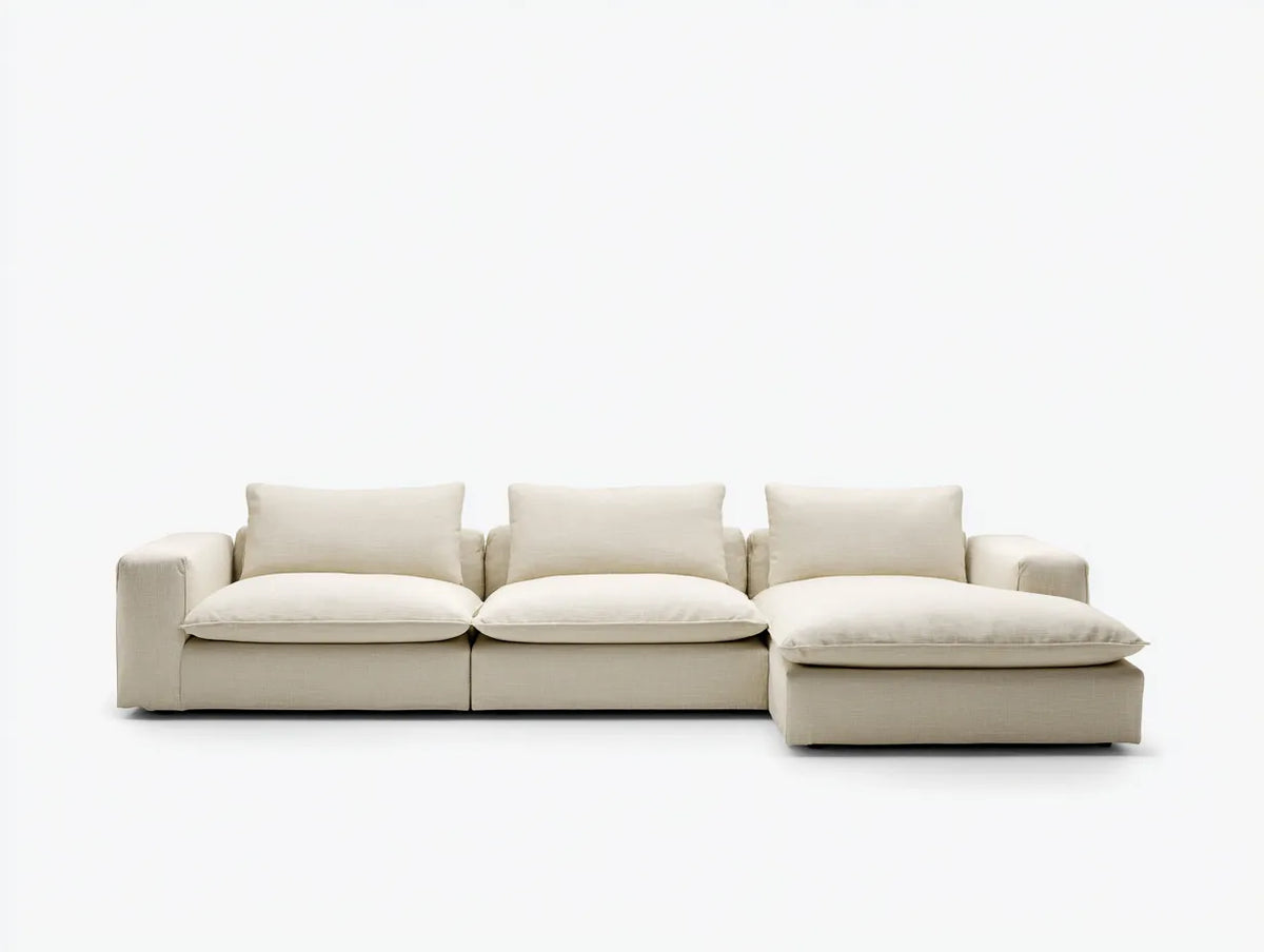 Divano angolare da soggiorno 298×182×76 cm - tessuto crema - stile contemporaneo con chaise longue