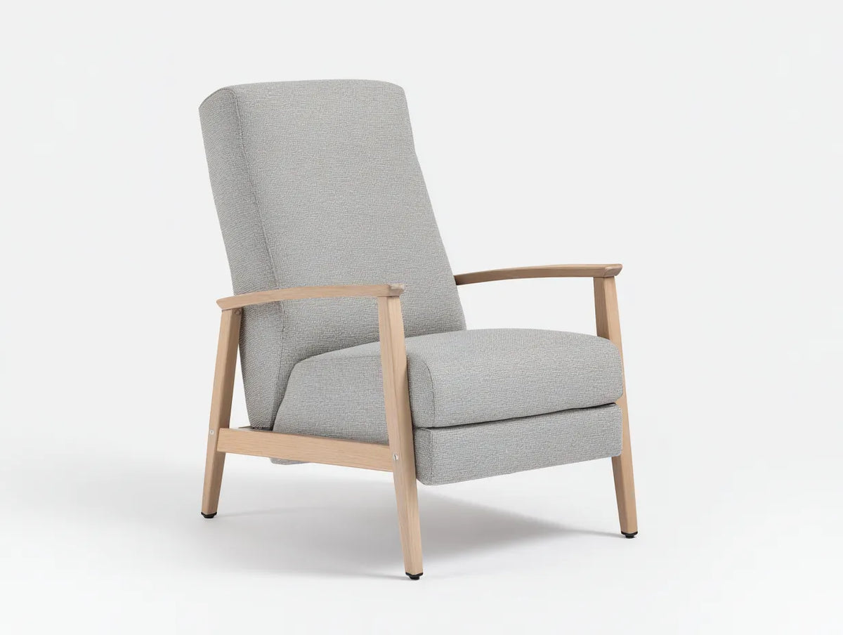 Poltrona reclinabile 76×84×102 cm - grigio chiaro e legno naturale - tessuto con struttura a vista dal design moderno