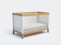 Culla in legno 128×70×93 cm - bianco e legno naturale - struttura geometrica per camera da letto