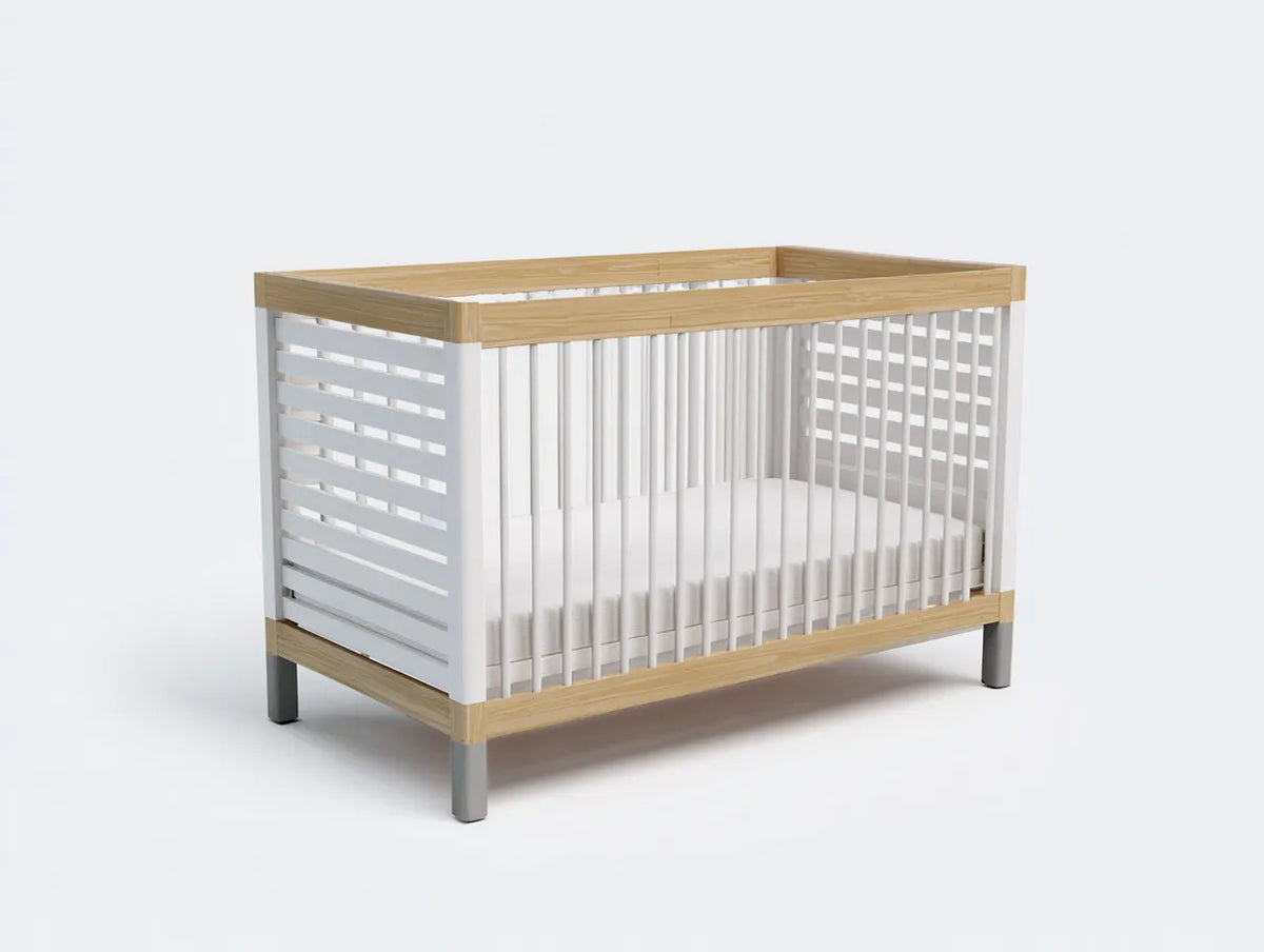Culla in legno 128×70×93 cm - bianco e legno naturale - struttura geometrica per camera da letto