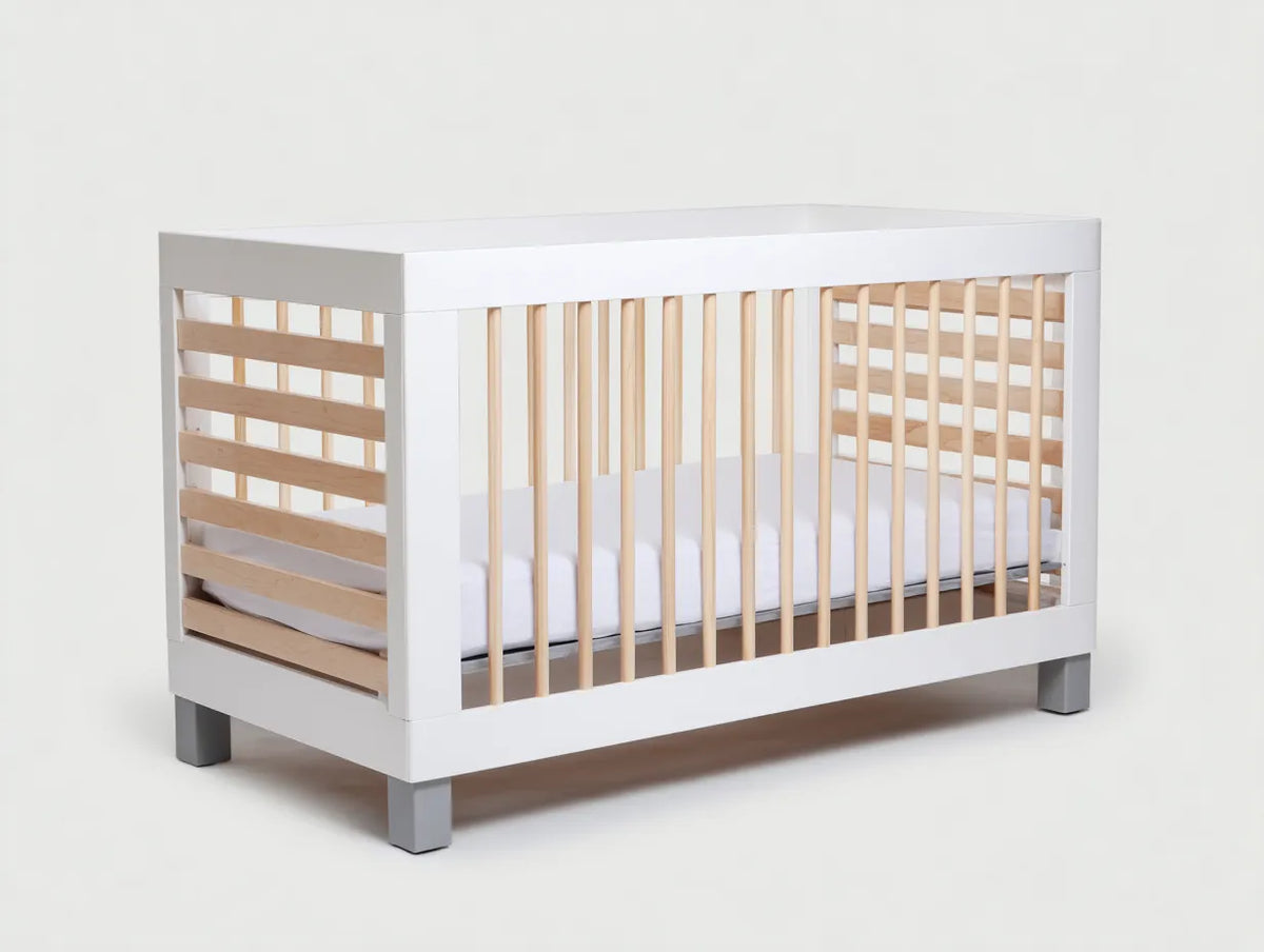 Culla in legno 128×70×90 cm - bianco e legno - struttura rialzata moderna
