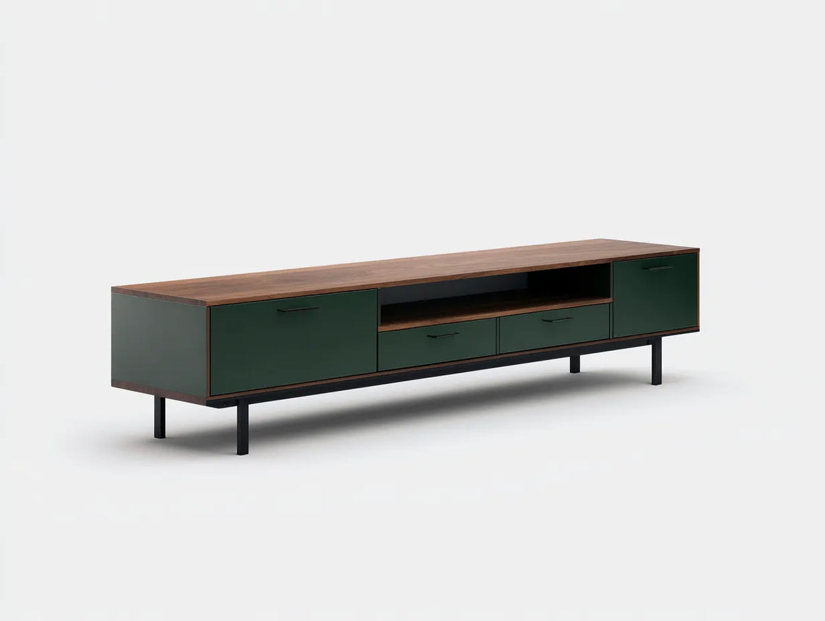 Credenza bassa 218×44×68 cm - verde e marrone - vano aperto per sala da pranzo