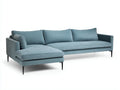 Divano angolare da soggiorno 270×175×84 cm - tessuto azzurro e metallo nero - stile moderno con chaise longue