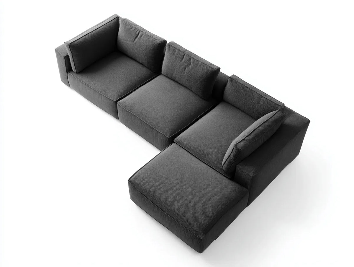 Divano modulare in tessuto 295×190×78 cm - grigio scuro - configurazione angolare con chaise longue