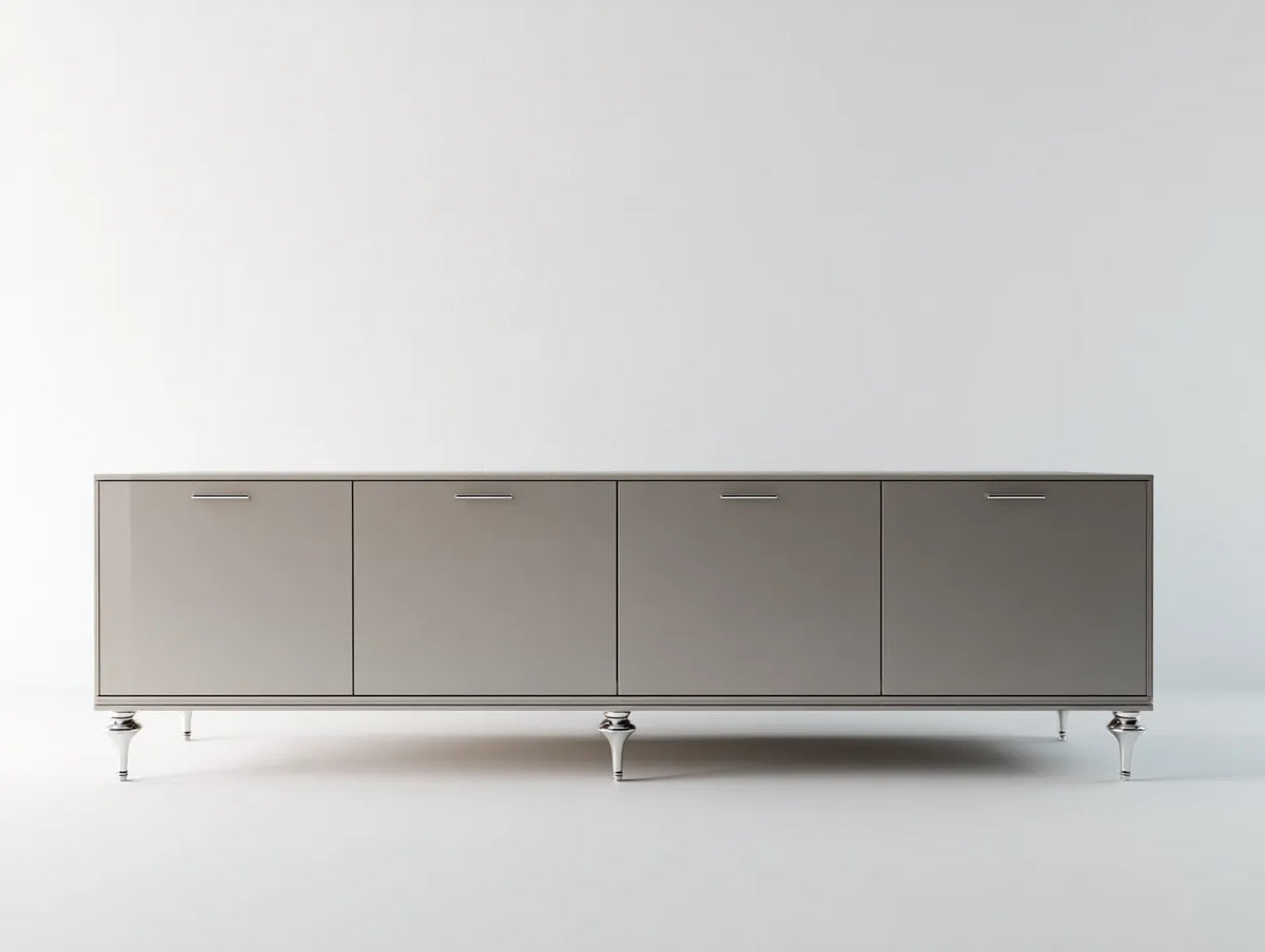 Credenza lineare 228×46×74 cm - grigio e argento - contenimento per sala da pranzo