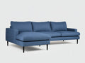 Divano angolare da soggiorno 258×168×83 cm - tessuto blu e metallo nero - stile contemporaneo con chaise longue