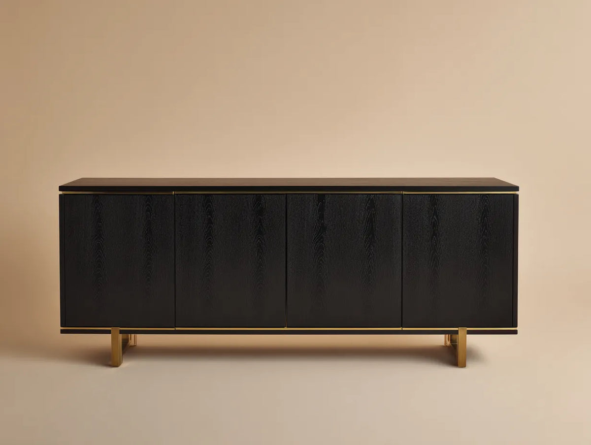 Credenza 220×45×78 cm - nero e oro - contenimento elegante per sala da pranzo