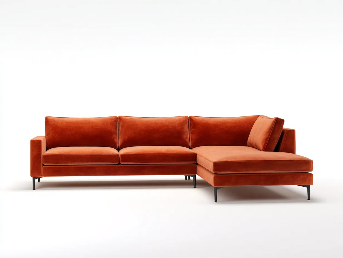 Divano angolare 305×185×84 cm - arancione - tessuto con chaise longue e design contemporaneo