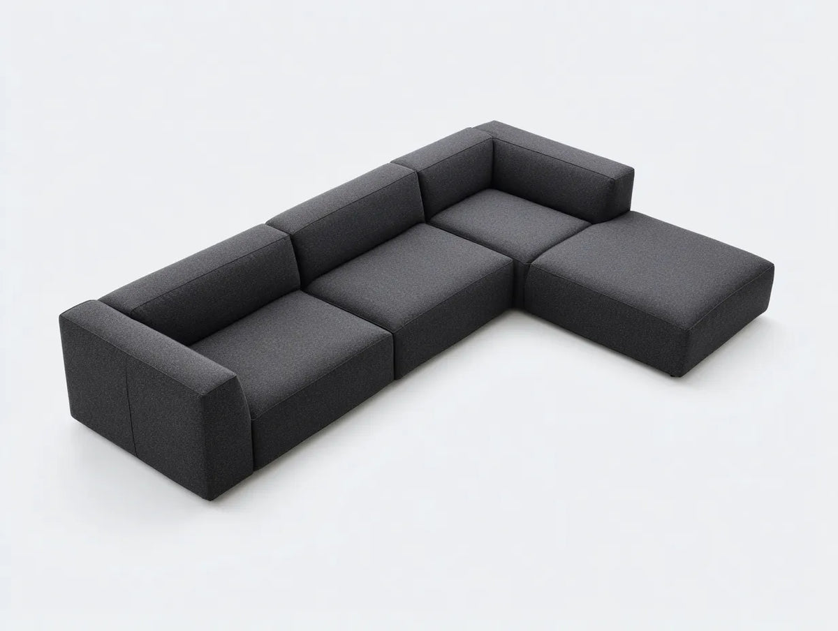 Divano modulare angolare in tessuto 300×200×72 cm - grigio scuro - con chaise longue per soggiorno