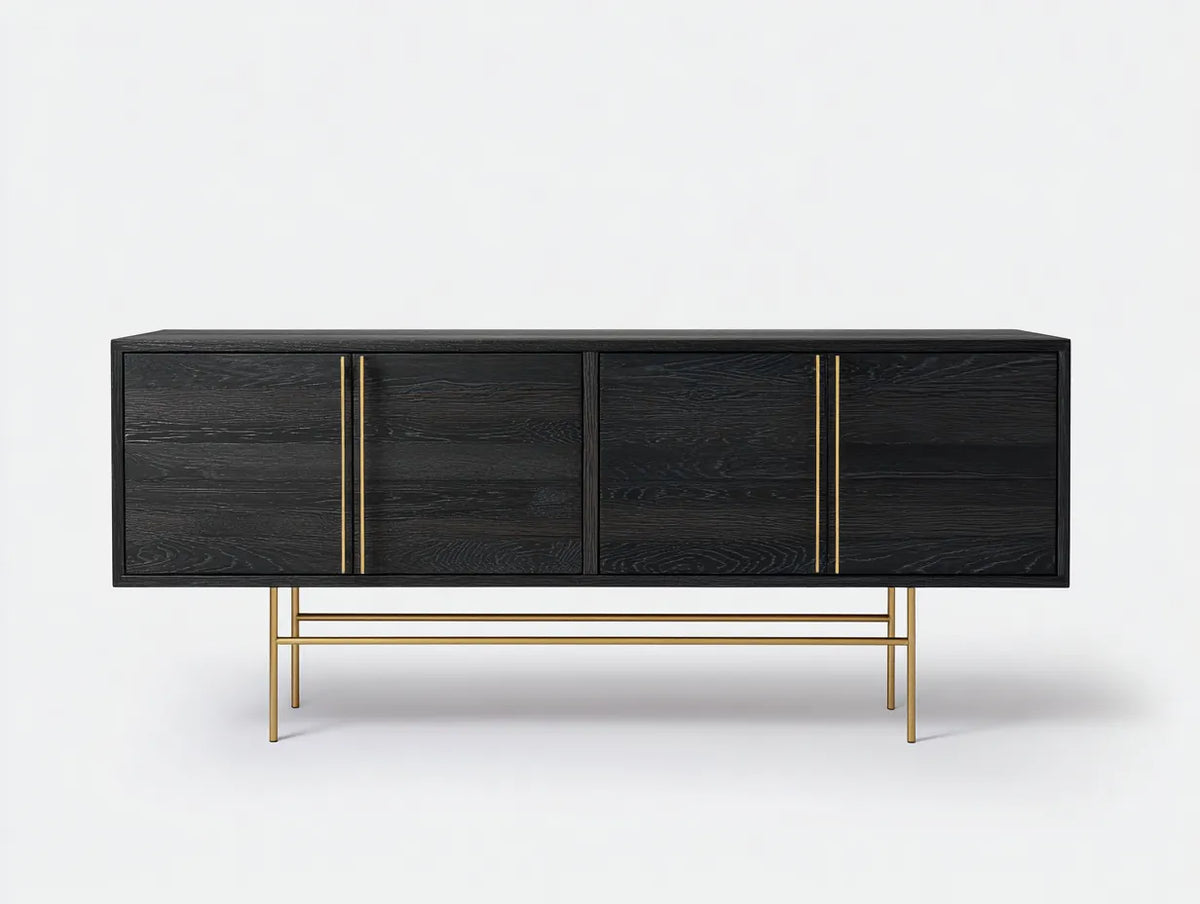 Credenza 205×43×82 cm - nero e oro - struttura rialzata per sala da pranzo