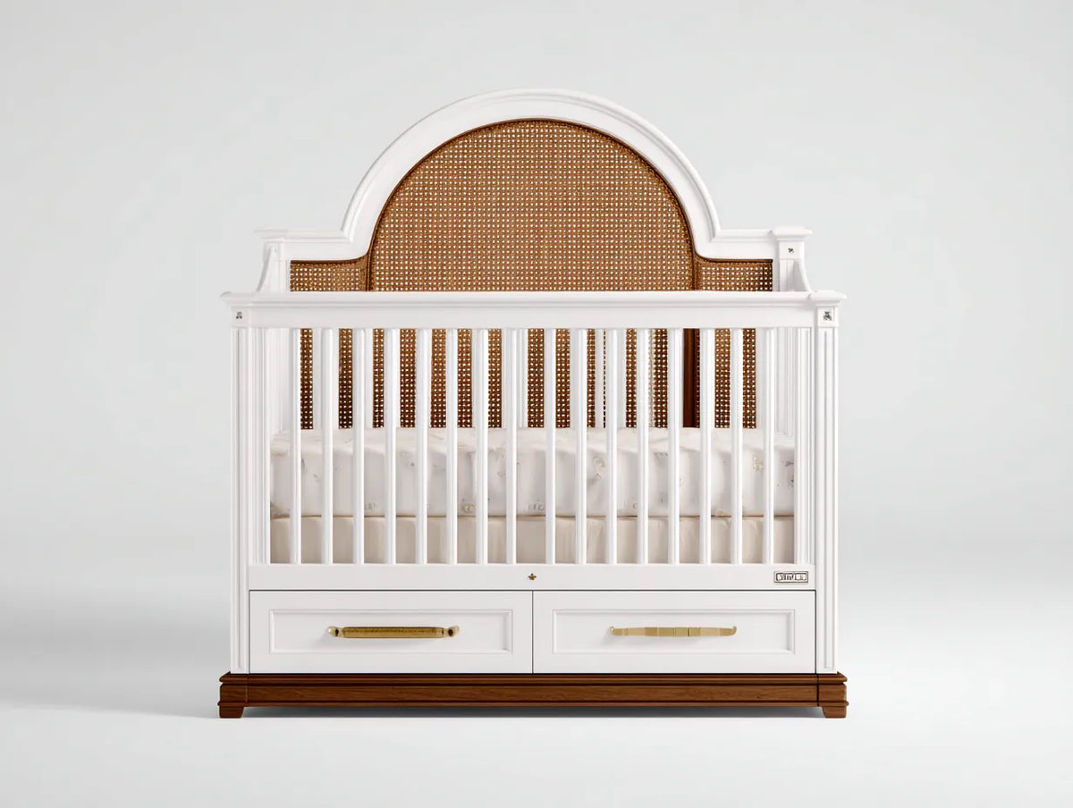 Culla in legno 145×78×118 cm - bianco e marrone - design classico con testata arcuata