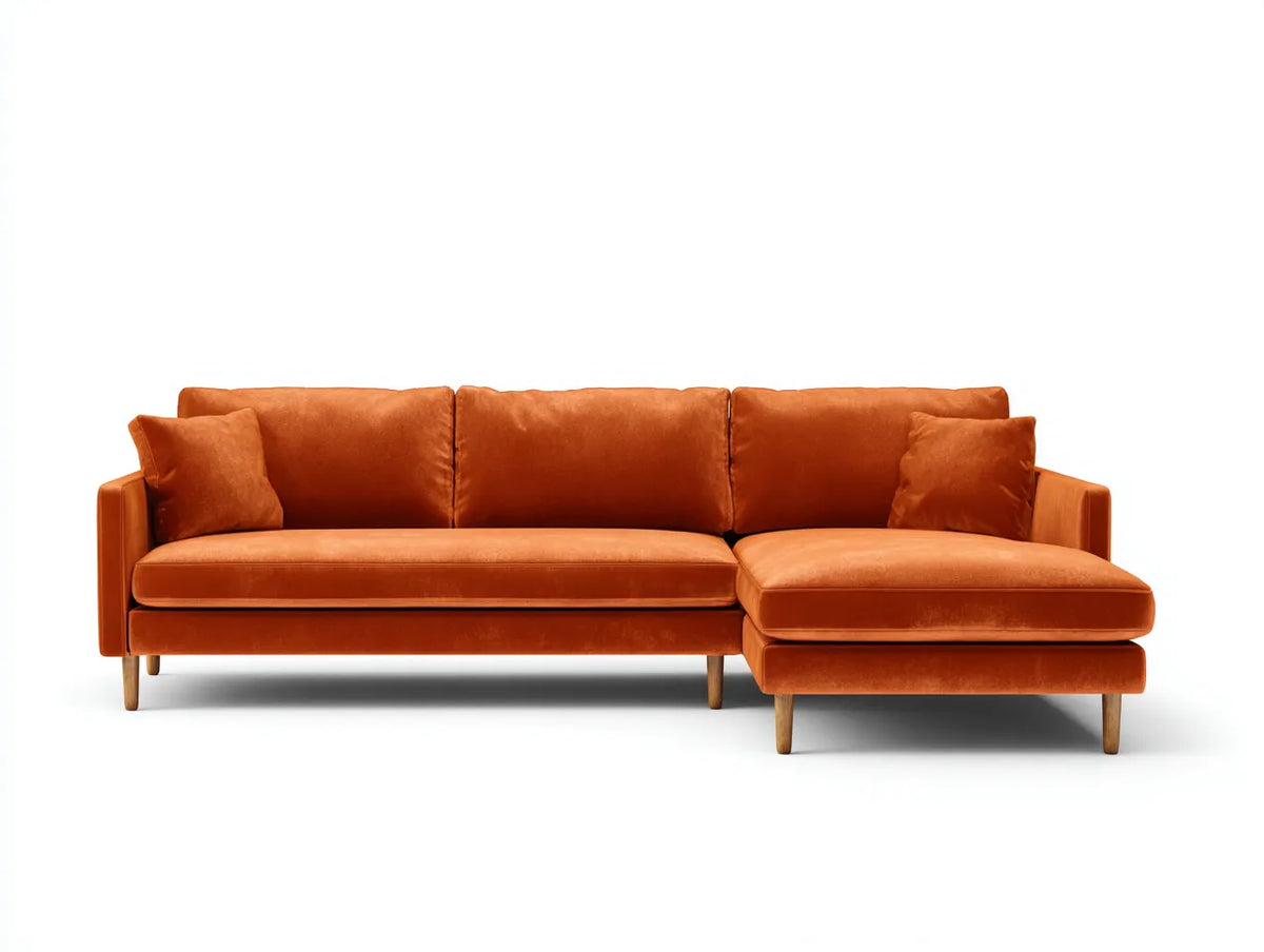 Divano angolare 290×175×86 cm - arancione - tessuto con chaise longue e stile moderno
