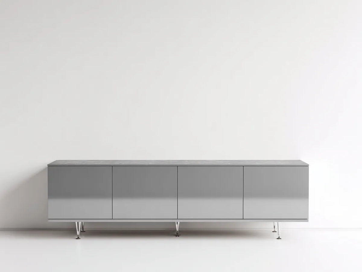 Credenza 220×45×74 cm - grigio chiaro e argento - finitura laccata con piano effetto pietra per sala da pranzo